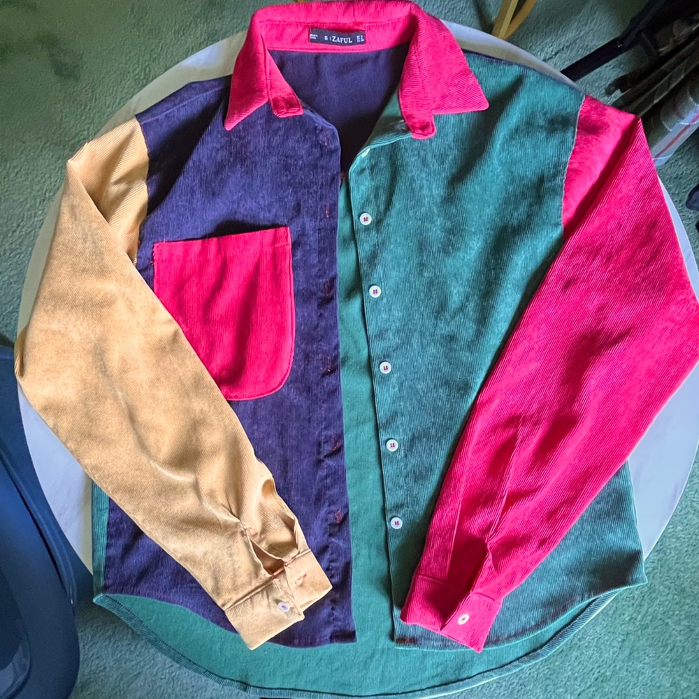 🏷️2/$20 - Courdoroy Colour Blocking Collared Button Up - Size S